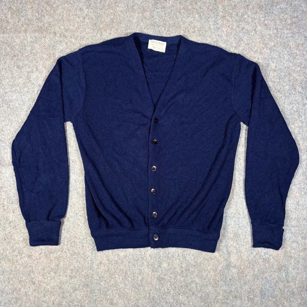 Vintage Lord Jeff Cardigan Sweater Mens L Navy Orlon Acrylic Button Knit USA